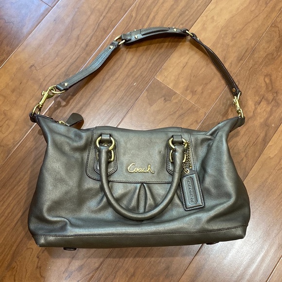 Coach Ashley Bronze Gold Metallic Soft Leather Hobo Shoulder Satchel Bag F15445